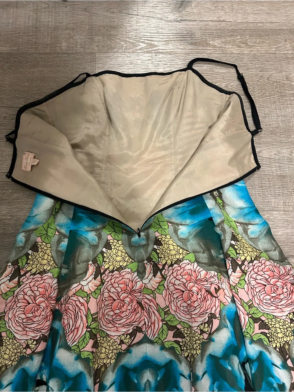 Tracy Reese NY Pink Blue Floral Linen  Coquette Fit to Flare A-Line Dress SZ 4